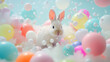 Easter Bunny Surrounded by Colorful Eggs in a Cheerful Holiday Scene