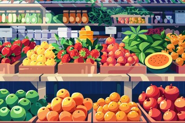 Poster - Fresh produce display at a grocery store, perfect for food and nutrition concepts