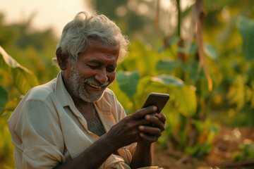 Indian farmer using smartphone