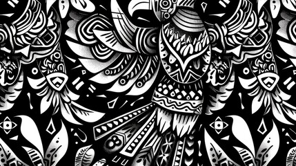 Wall Mural - Detailed black and white drawing of a bird, suitable for educational materials