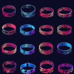 Poster - Various colored rings on a dark black background, suitable for various design projects