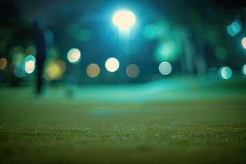 Poster - Blurry image of a person walking in the park at night. Suitable for illustrating night walks or urban exploration