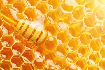 Poster - Detailed close up of a bee on a honeycomb. Suitable for nature and agriculture concepts