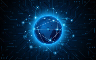 Aufkleber - Global connection network background. World map with technology circuit boards. Internet technology concept or global communication