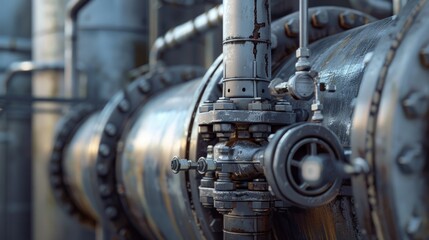 Aufkleber - Detailed image of a metal pipe and valves. Suitable for industrial concepts