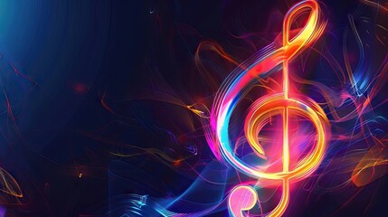 abstract music background with notes vibrant bright colors glowing lines