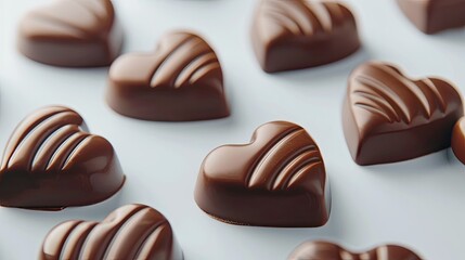 Wall Mural - A close up shot of heart shaped chocolates for Valentine s Day or Mother s Day ad campaigns elegantly arranged on a pristine white backdrop