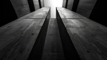 Wall Mural -  tunnel of wooden planks ends in one light