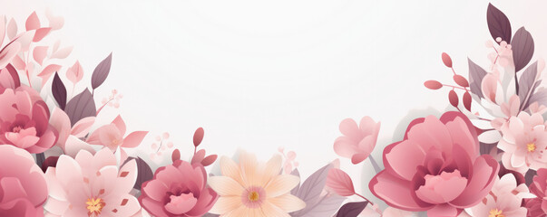 A white background with a pink flower border. The flowers are arranged in a way that they look like they are blooming. The background is very simple and clean