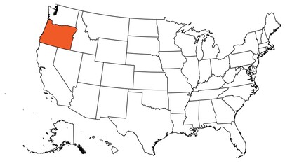 The outline of the US map with state borders. The US state of Oregon