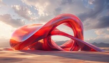 Large Red Sculpture On Sandy Beach