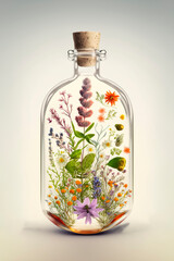 Wall Mural - Herb oil bottles homeopathy herbs. Generative AI,