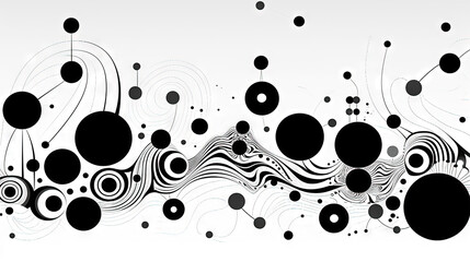 Poster - Geometric abstract background with black dots, circles and lines.