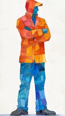 Wall Mural - A man in a colorful coat standing with his arms crossed, AI