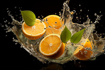 Wall Mural - Orange with water splash on black backgroundg