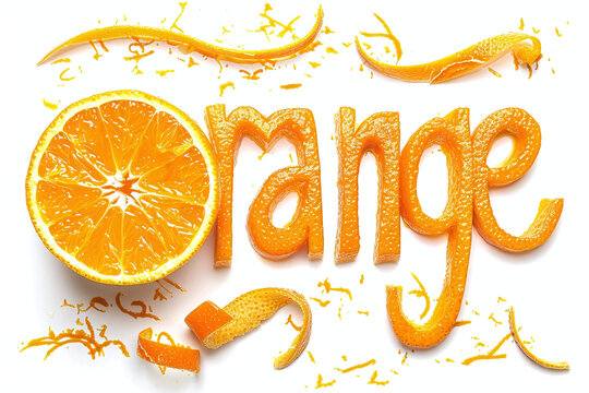 Orange lettering on white background, natural fresh orange font, summertime healthy concept 