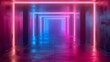 © Muhammad - Vibrant Neon Background Glowing Purple Blue Pink Violet Path Track Gate Entrance Sci Fi Futuristic Virtual Reality Dark Tunnel Concrete Grunge