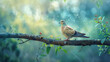 With pristine clarity, a mourning dove perches on a dew-kissed branch, a symbol of serenity.