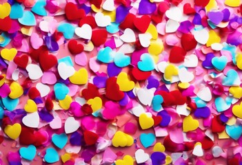 Wall Mural - 'repeat Colorful hearts day Confetti Seamless love Carnival Background Endless Valentine's confetti. tile. print. light nubes pink valentine bokeh colours vector illustration design christmas c'