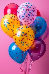 Poster - A bunch of balloons are in a vase with polka dots, AI