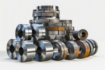 Aufkleber - Industrial steel rolls on clean white background. Perfect for manufacturing concepts