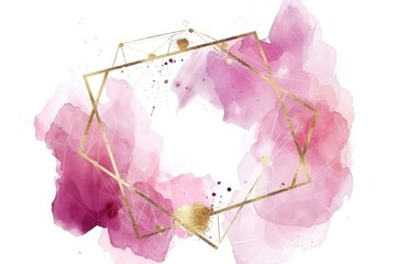 Poster - Beautiful watercolor painting with elegant gold frame and delicate pink flowers, perfect for home decor or artistic projects