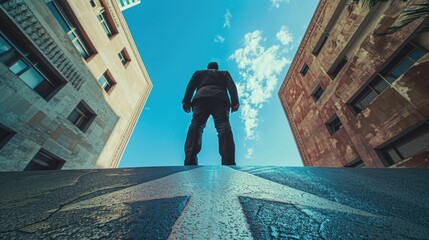 Poster - A man in a suit standing on a city street. Suitable for business concepts