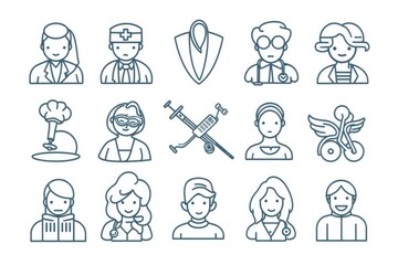 Poster - A set of line icons featuring people with various professions. Ideal for use in presentations or infographics