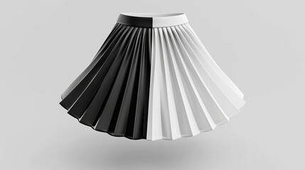 3D rendering of a blank black and white mini skirt mockup, showcasing a front view. It's a clear textile template for summer wear, perfect for female fashion.