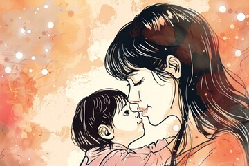 Wall Mural - A woman holding a child in her arms. Suitable for family and parenting concepts
