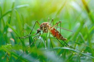 Wall Mural - A mosquito sitting in the grass. Suitable for nature and insect themes