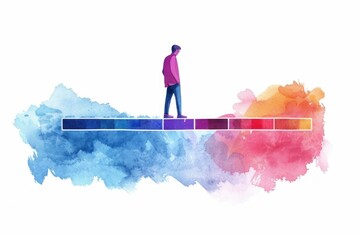 Poster - A man standing on a ledge with a laptop. Suitable for technology concepts