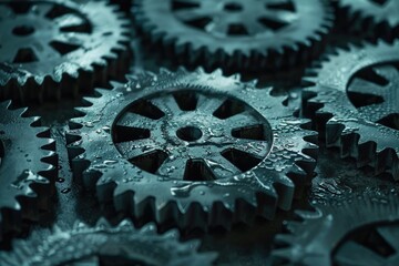 Wall Mural - Close up of gears on a table. Suitable for industrial concepts