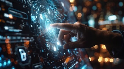 Poster - A person interacting with a computer screen. Suitable for technology concepts