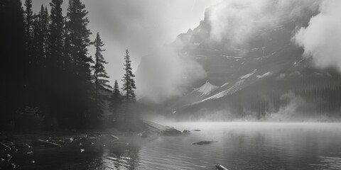 Aufkleber - Misty lake scene, ideal for nature-themed projects