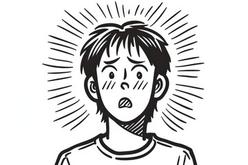 Poster - Black and white drawing of a person with a surprised expression. Suitable for various design projects