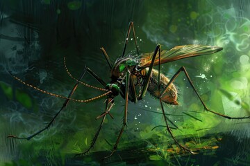 Poster - A mosquito perched on a tree branch. Suitable for nature and wildlife concepts