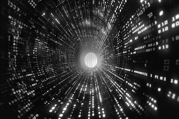Aufkleber - A striking black and white photo of a tunnel made of numbers. Perfect for business or technology concepts