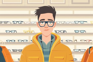 Poster - A man standing in front of a wall of glasses, suitable for business concepts