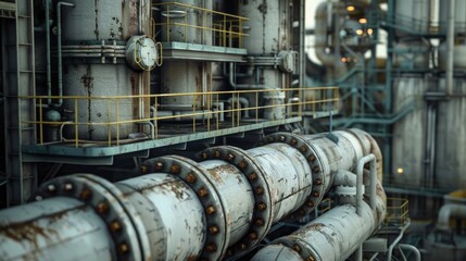 Poster - An image of a large industrial plant with pipes and valves, suitable for industrial concepts