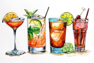 Poster - Colorful painting of various cocktails, perfect for bar or restaurant decor