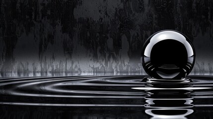 Poster -   A monochrome image of a circular object in a water body against a monochrome backdrop