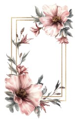 Sticker - Pink flowers arranged in a frame on a white background, suitable for various design projects