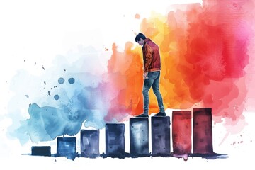 Aufkleber - A man standing on top of a bar chart. Ideal for business and success concepts