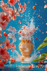 Poster - A unique ice cream cone with colorful flowers bursting out. Perfect for summer designs and floral themes