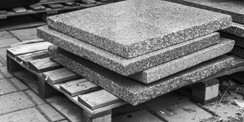 Aufkleber - A pile of concrete blocks on top of a wooden pallet. Can be used for construction projects