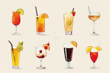 Poster - A collection of different types of cocktail drinks. Perfect for bar menus and party invitations