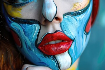 Poster - Close up of a person with a painted face, suitable for creative projects