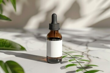 Poster - A bottle of essential oil resting on a table, suitable for aromatherapy concepts