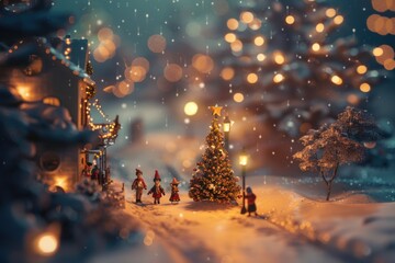 Poster - A cozy holiday scene with a glowing Christmas tree. Perfect for seasonal greetings and festive decorations